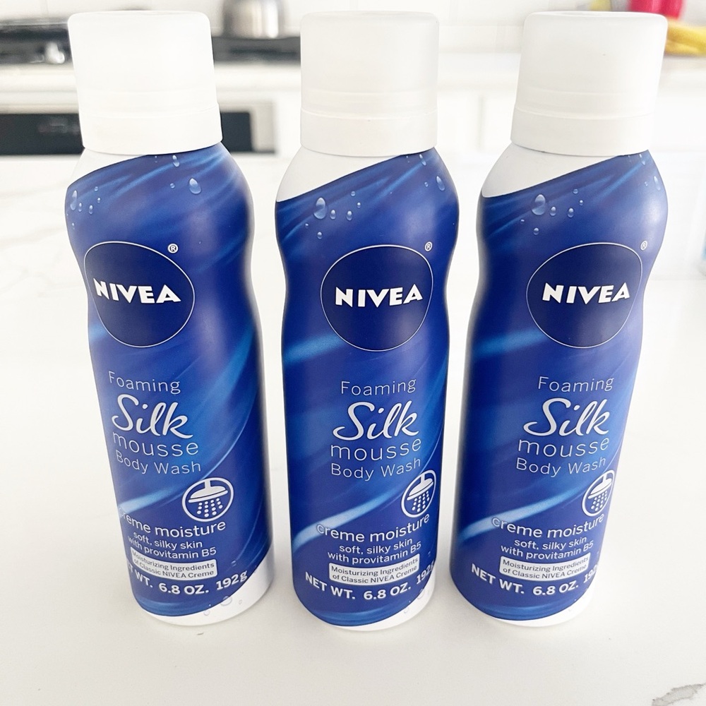 3 Lot Nivea Foaming Silk Mousse Body Wash Creme Moisture 6.8 oz